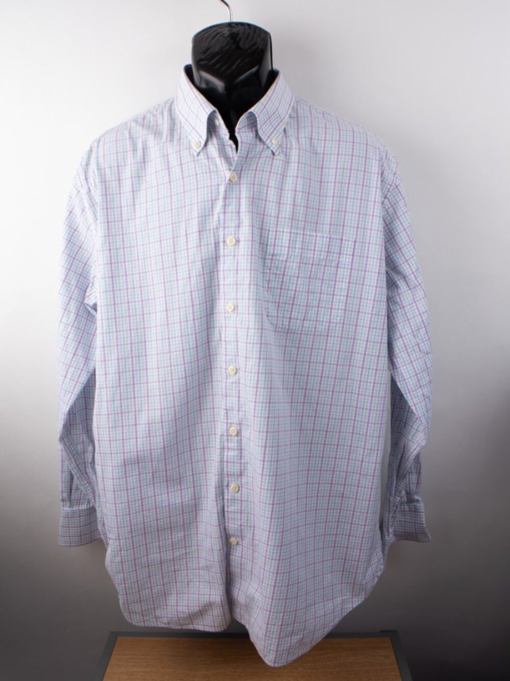 Peter Millar Button Shirt XL Long Sleeve Check White Purple Blue Gray